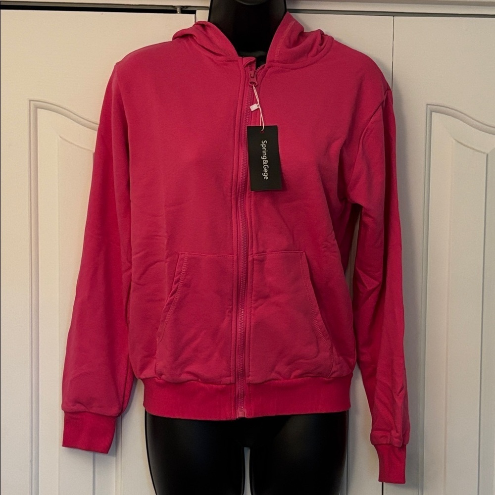 Spring&Gege Full Zip-Up Hoodie Pink Girl Size XL